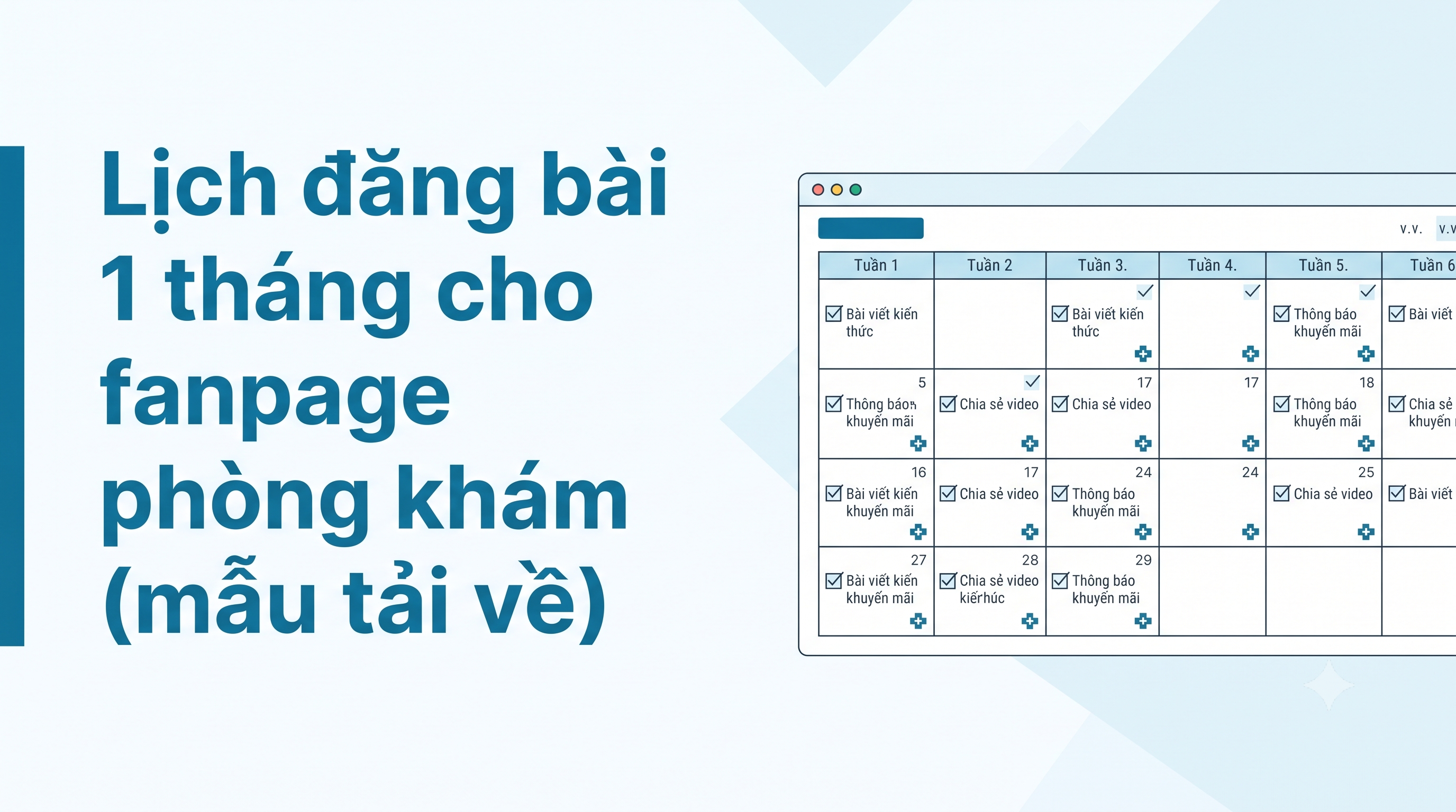 Lịch đăng bài 1 tháng cho fanpage phòng khám
